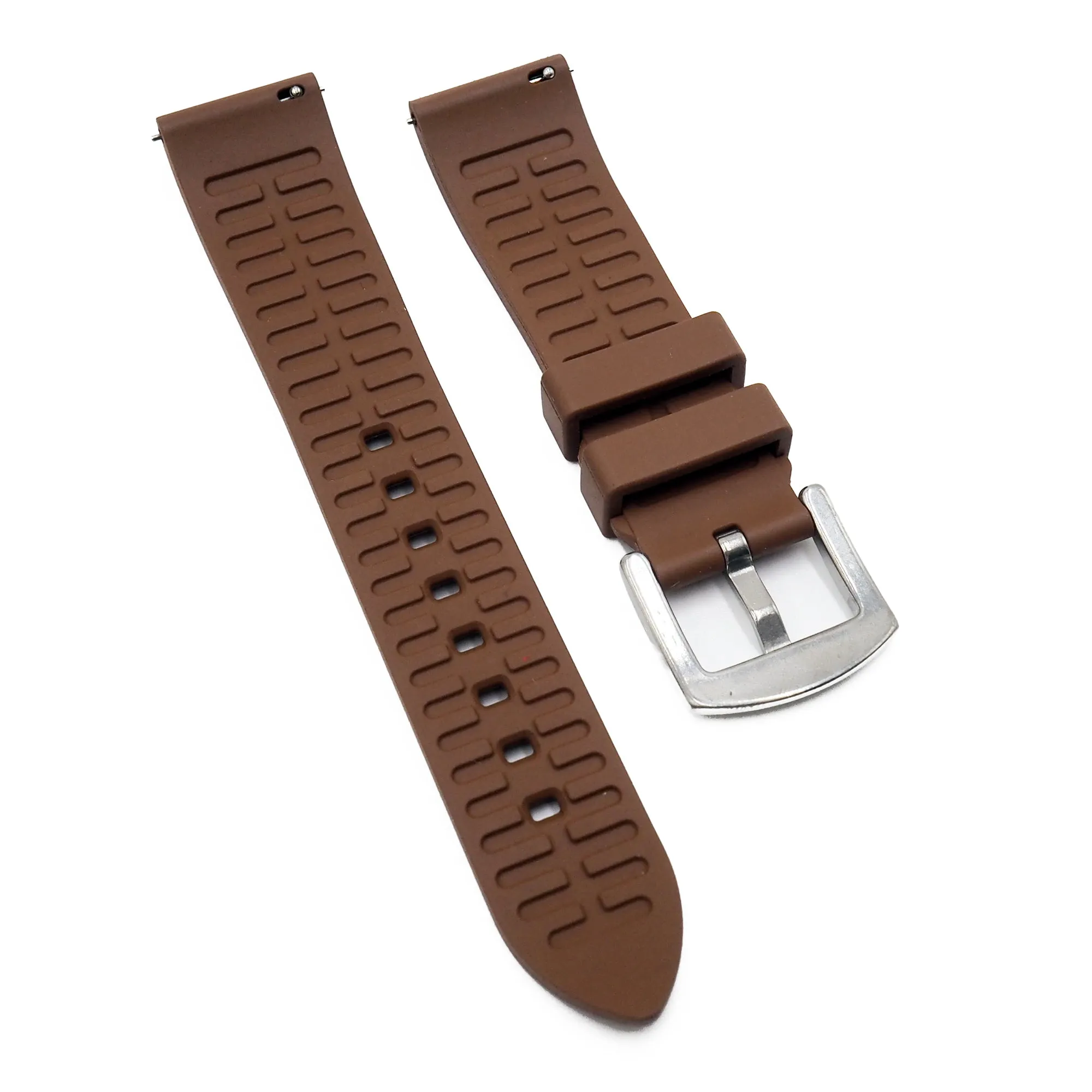 18mm, 20mm, 22mm, 24mm Straight End Brown FKM Rubber Watch Strap, Quick Release Spring Bars