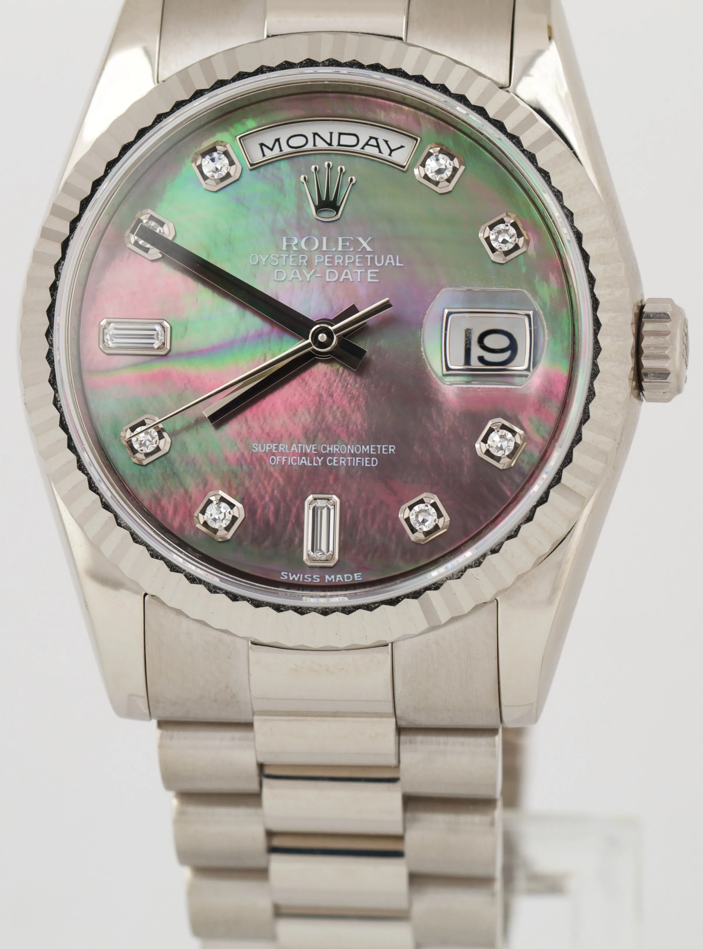 2011 PAPERS Rolex Day-Date President 36mm DARK MOP DIAMOND 18K REHAUT 118239 BOX