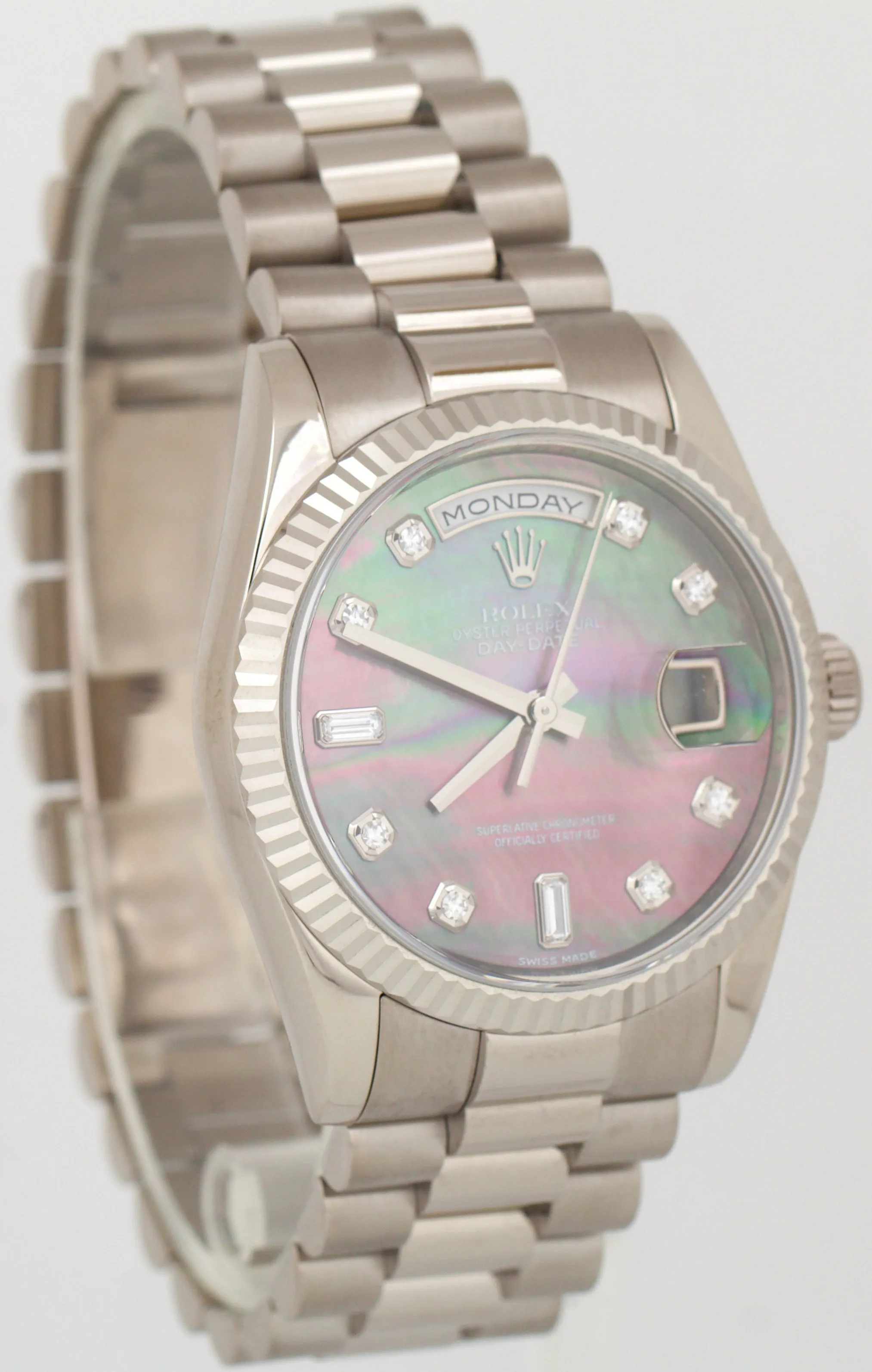 2011 PAPERS Rolex Day-Date President 36mm DARK MOP DIAMOND 18K REHAUT 118239 BOX