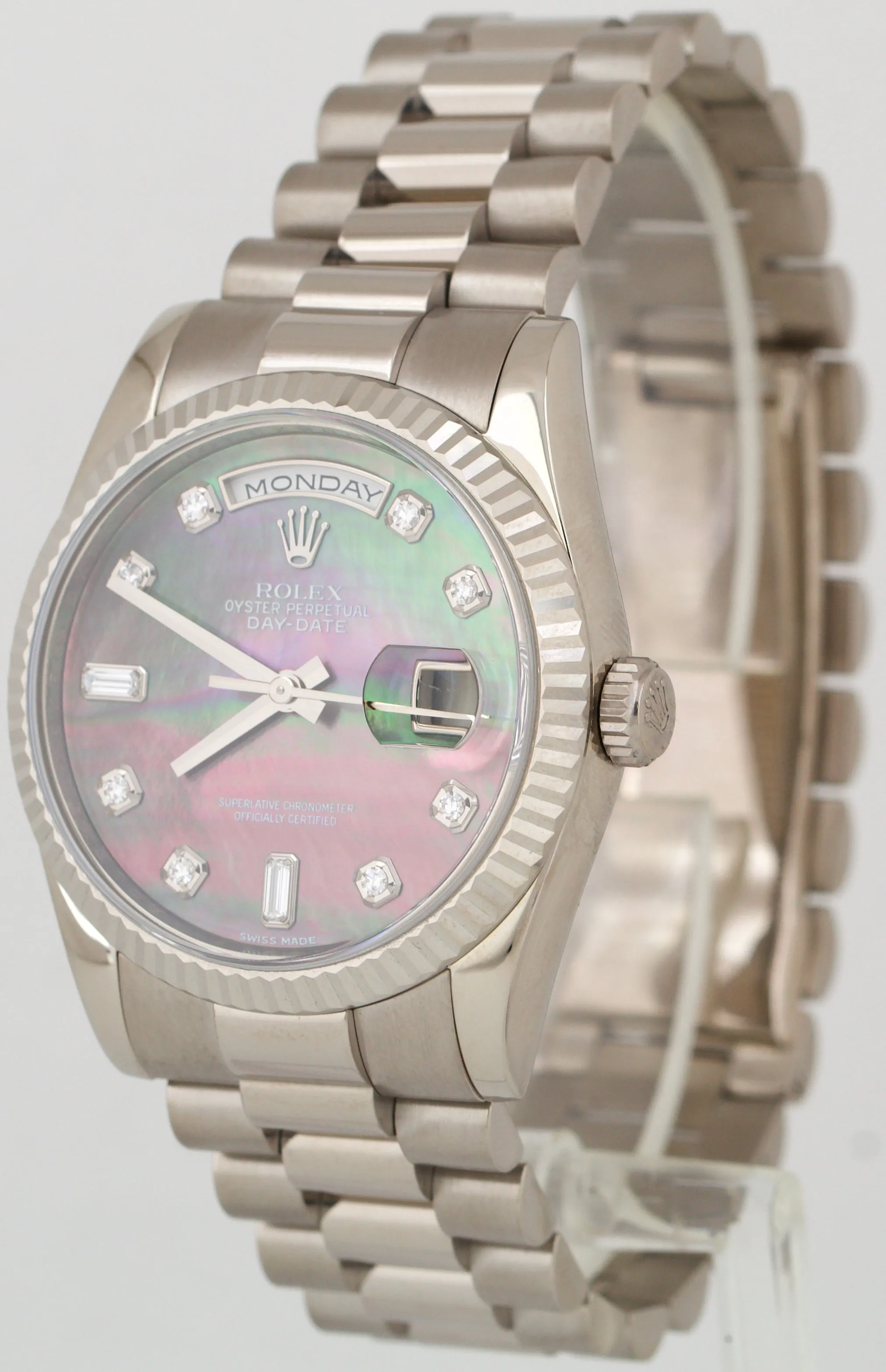 2011 PAPERS Rolex Day-Date President 36mm DARK MOP DIAMOND 18K REHAUT 118239 BOX