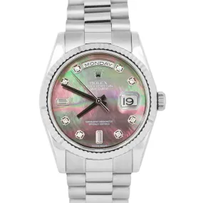 2011 PAPERS Rolex Day-Date President 36mm DARK MOP DIAMOND 18K REHAUT 118239 BOX
