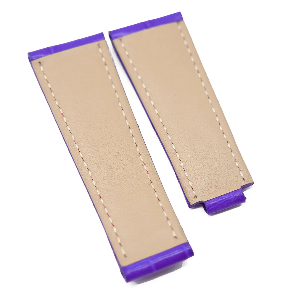20mm Hyacinth Violet Alligator Leather Watch Strap, Red Stitching For Rolex
