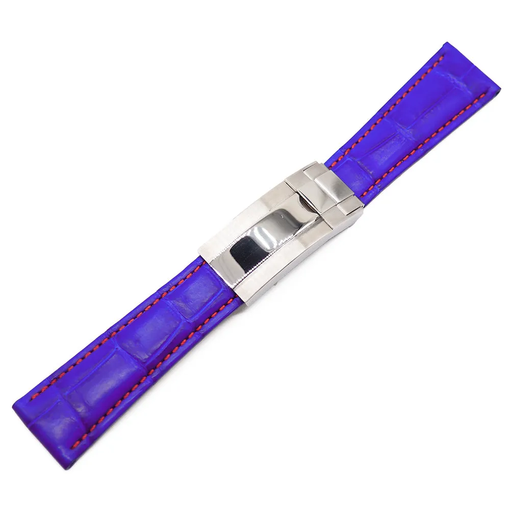 20mm Hyacinth Violet Alligator Leather Watch Strap, Red Stitching For Rolex