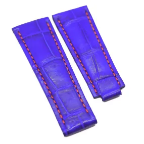 20mm Hyacinth Violet Alligator Leather Watch Strap, Red Stitching For Rolex