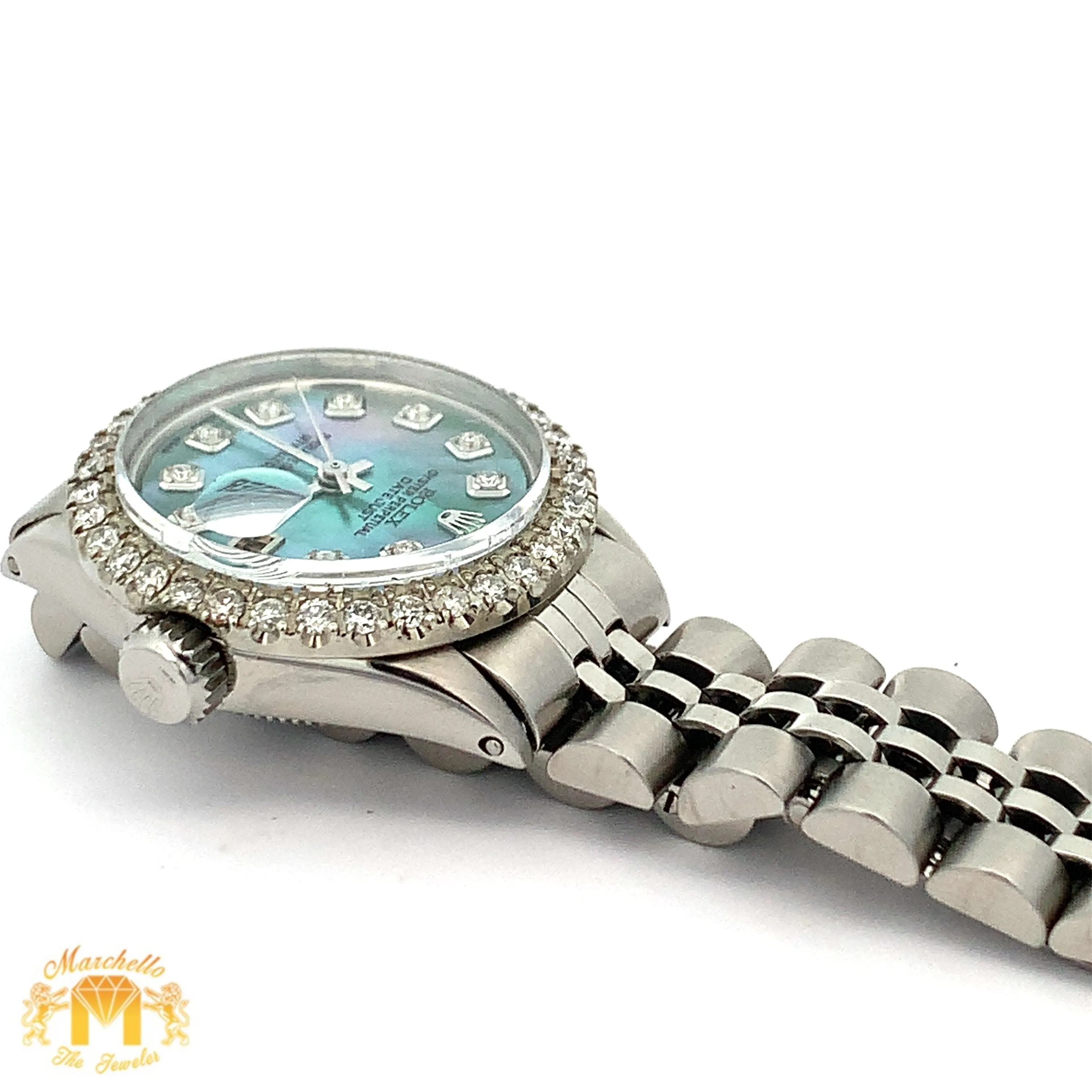 26mm Ladies` Rolex Datejust Watch with Stainless Steel Jubilee Bracelet (Mother of pearl (MOP) dial with diamonds)