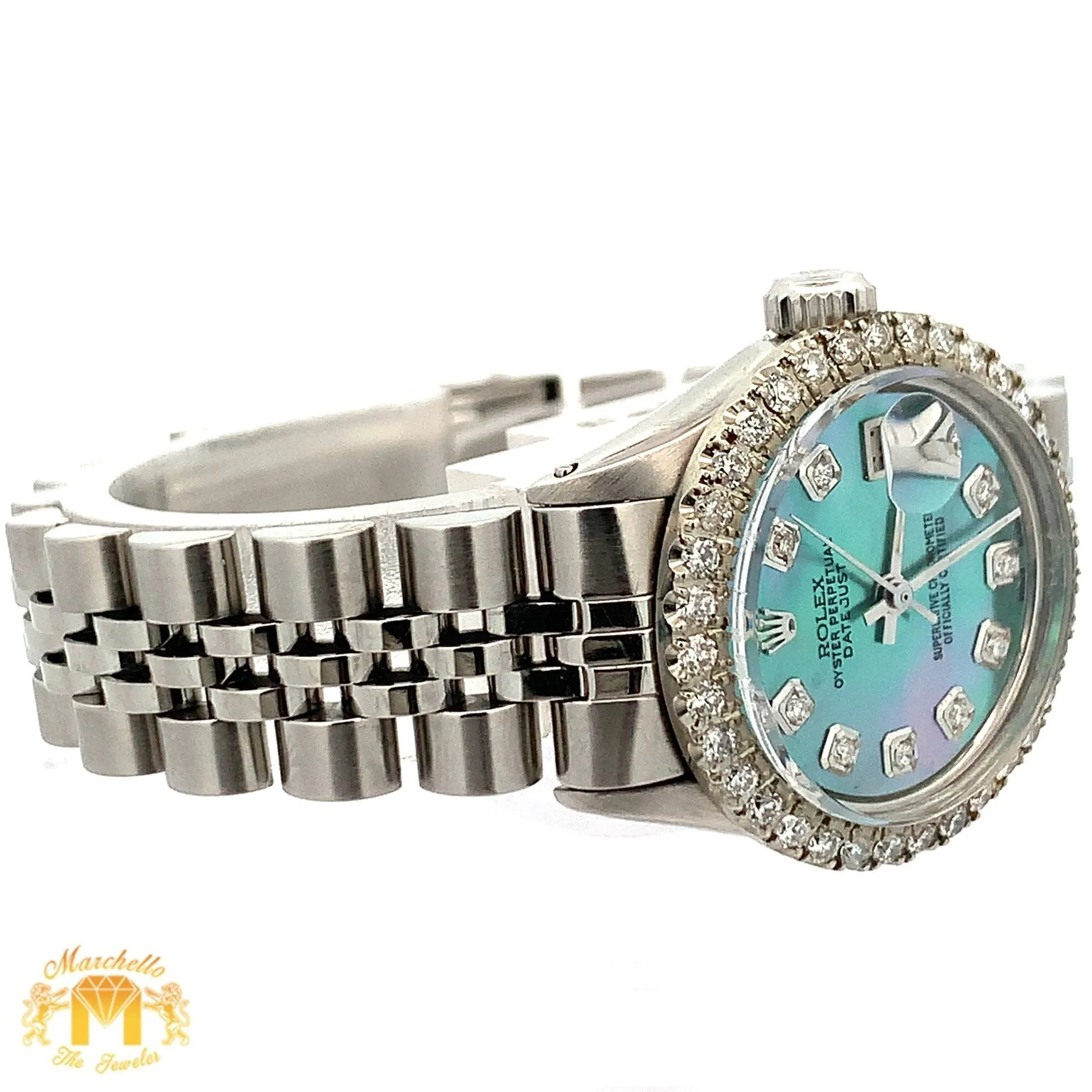 26mm Ladies` Rolex Datejust Watch with Stainless Steel Jubilee Bracelet (Mother of pearl (MOP) dial with diamonds)