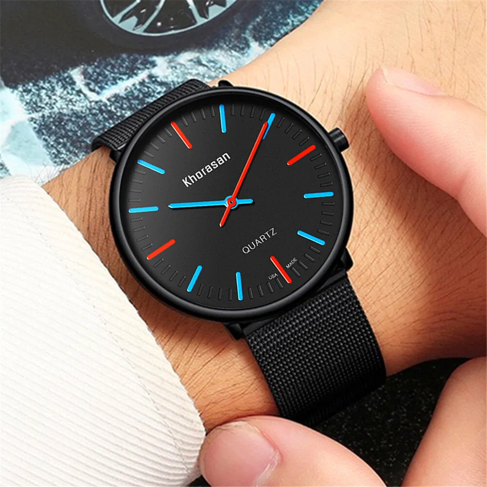 3 Colors Men Alloy Contrast Color Pointer Business Casual Quartz Watch