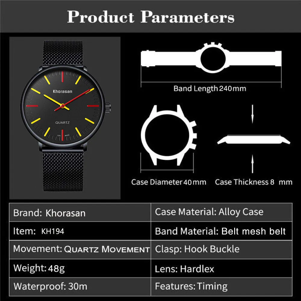 3 Colors Men Alloy Contrast Color Pointer Business Casual Quartz Watch