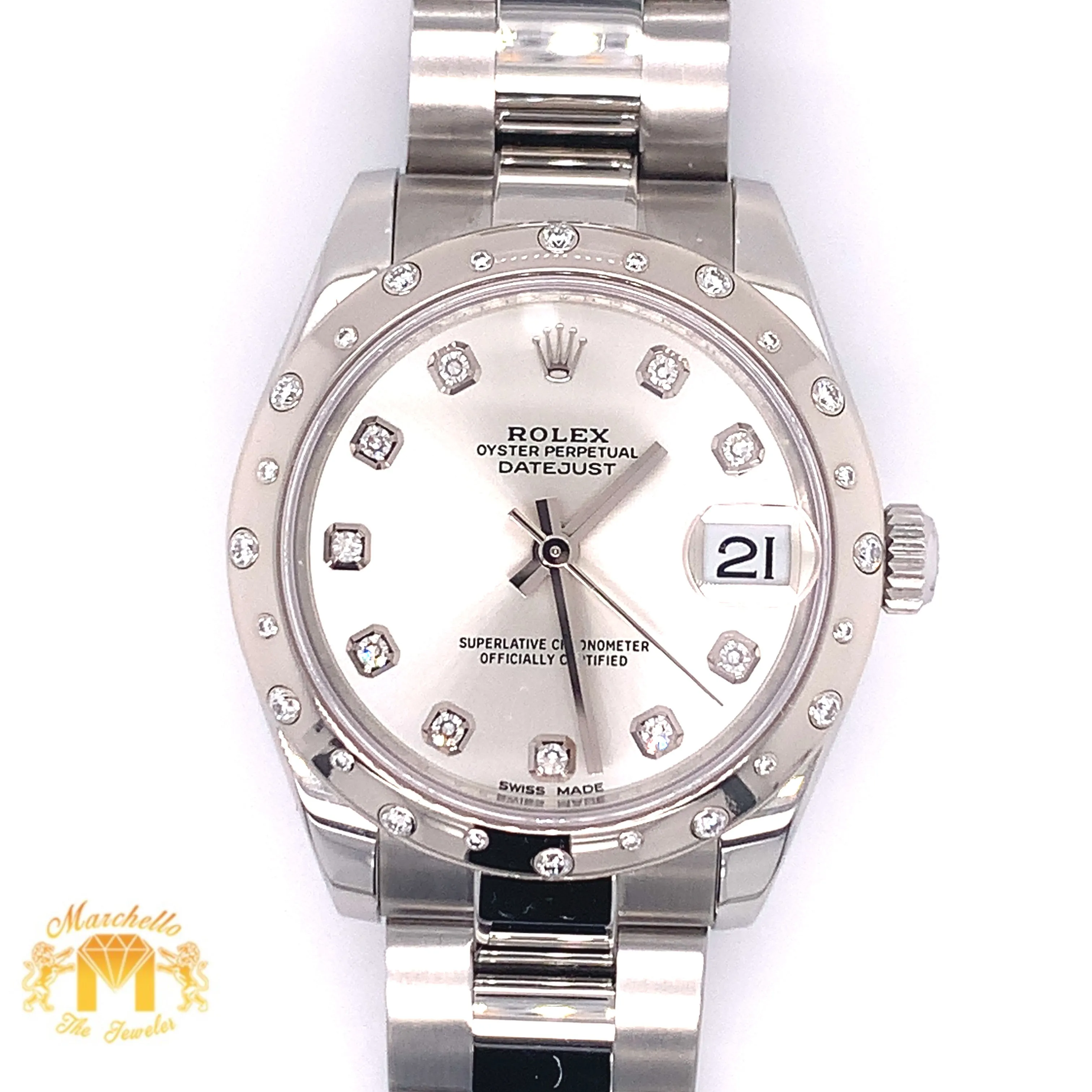 31mm Ladies’ Rolex Datejust Watch with Stainless Steel Oyster Bracelet (factory diamond dial & bezel)