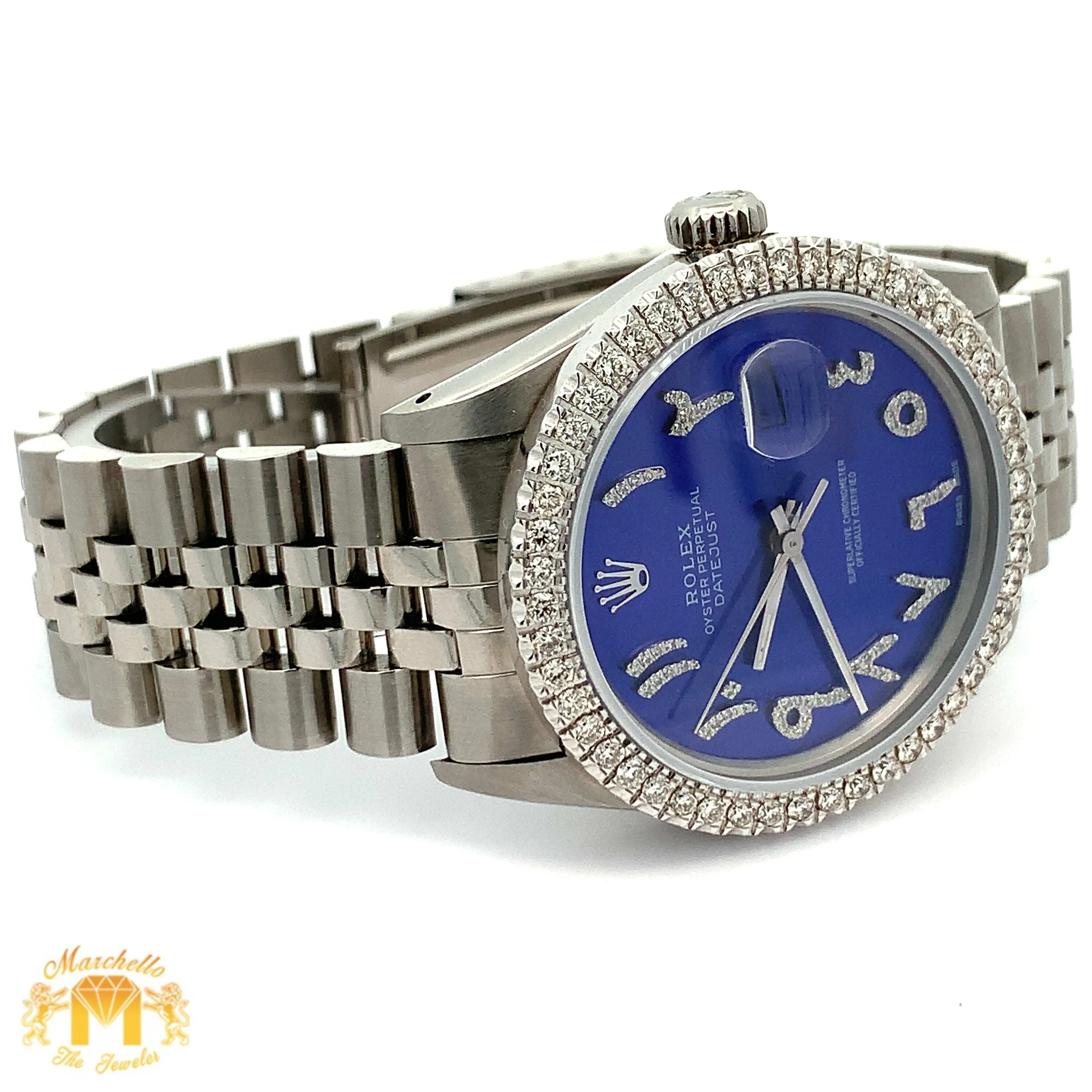 36mm Rolex Diamond Watch with Stainless Steel Jubilee Bracelet (Navy blue dial with diamonds)