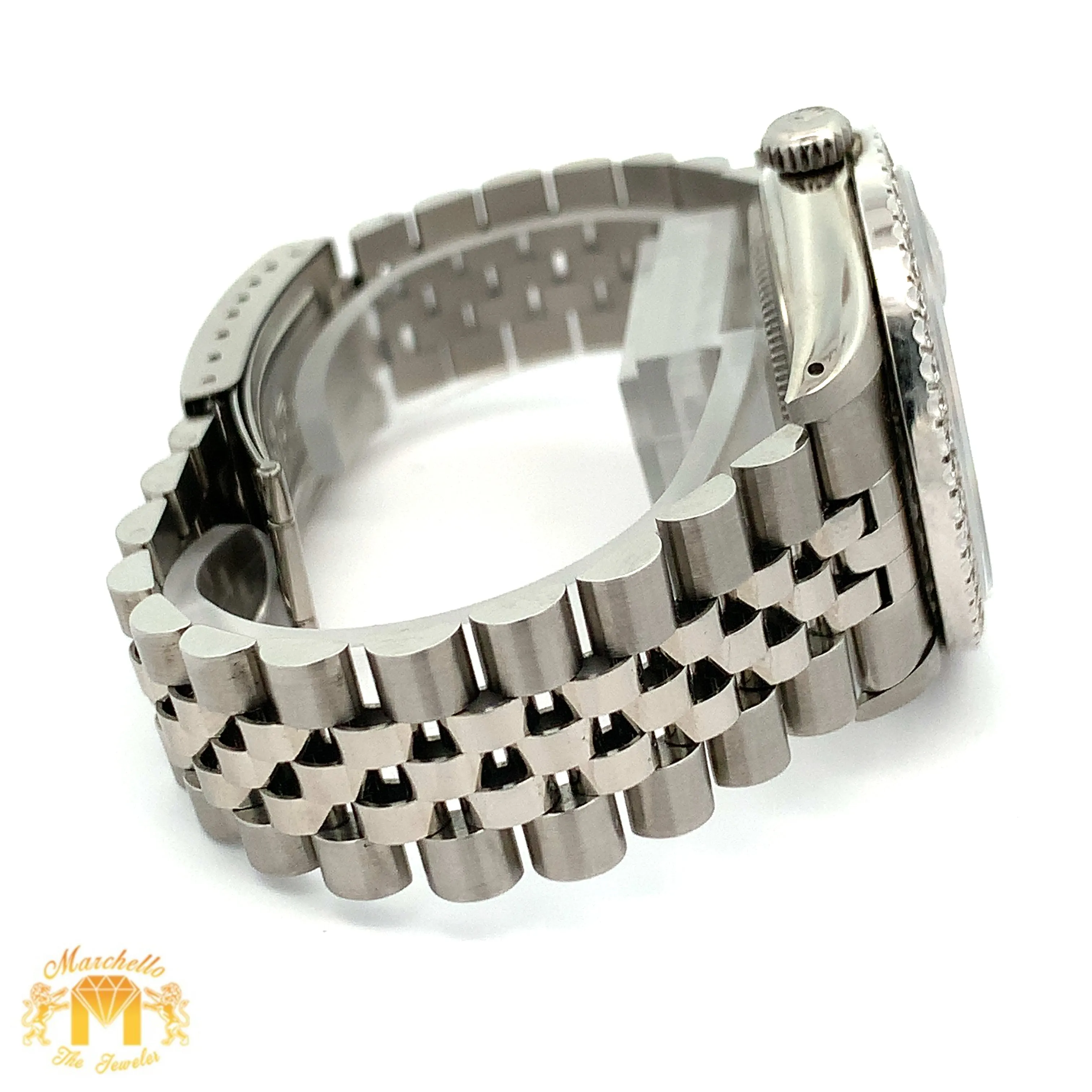 36mm Rolex Diamond Watch with Stainless Steel Jubilee Bracelet (Navy blue dial with diamonds)