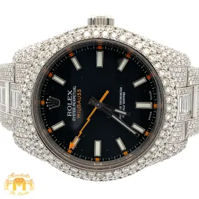 40mm Iced out Rolex Milgauss Watch with Stainless Steel Oyster Bracelet