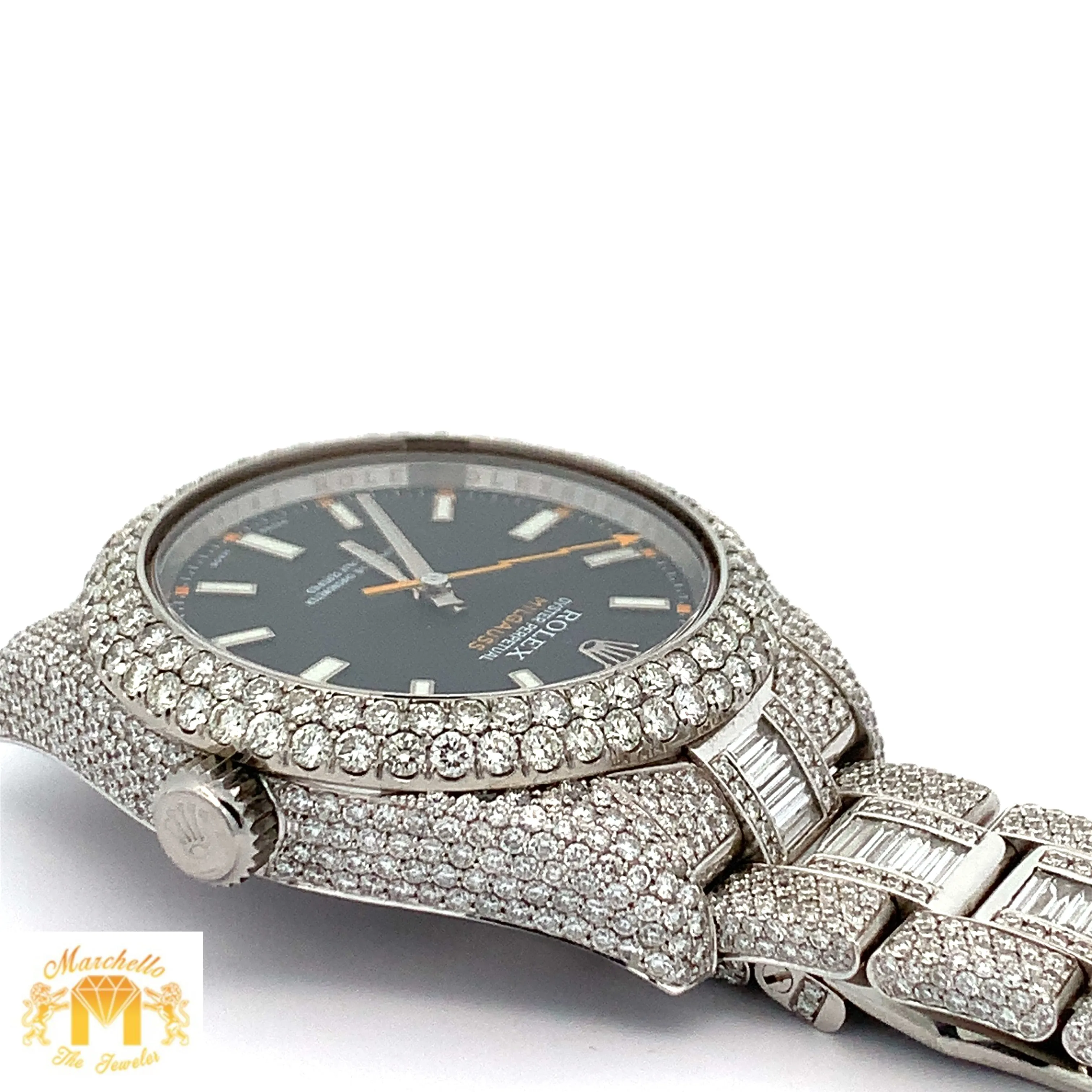 40mm Iced out Rolex Milgauss Watch with Stainless Steel Oyster Bracelet
