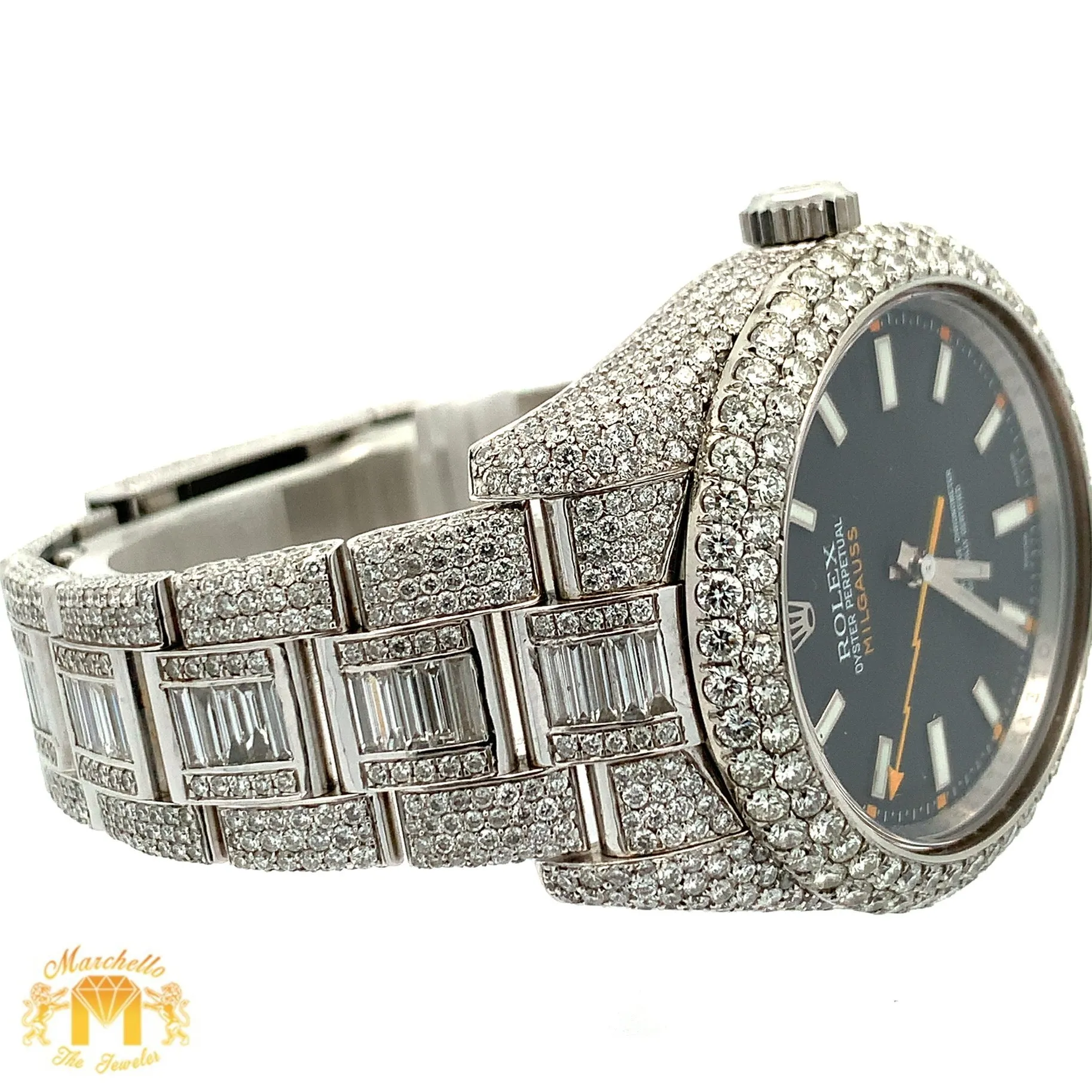 40mm Iced out Rolex Milgauss Watch with Stainless Steel Oyster Bracelet