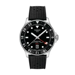 40MM TISSOT SEASTAR 1000 GMT QUARTZ WATCH WITH BLACK DATE DIAL