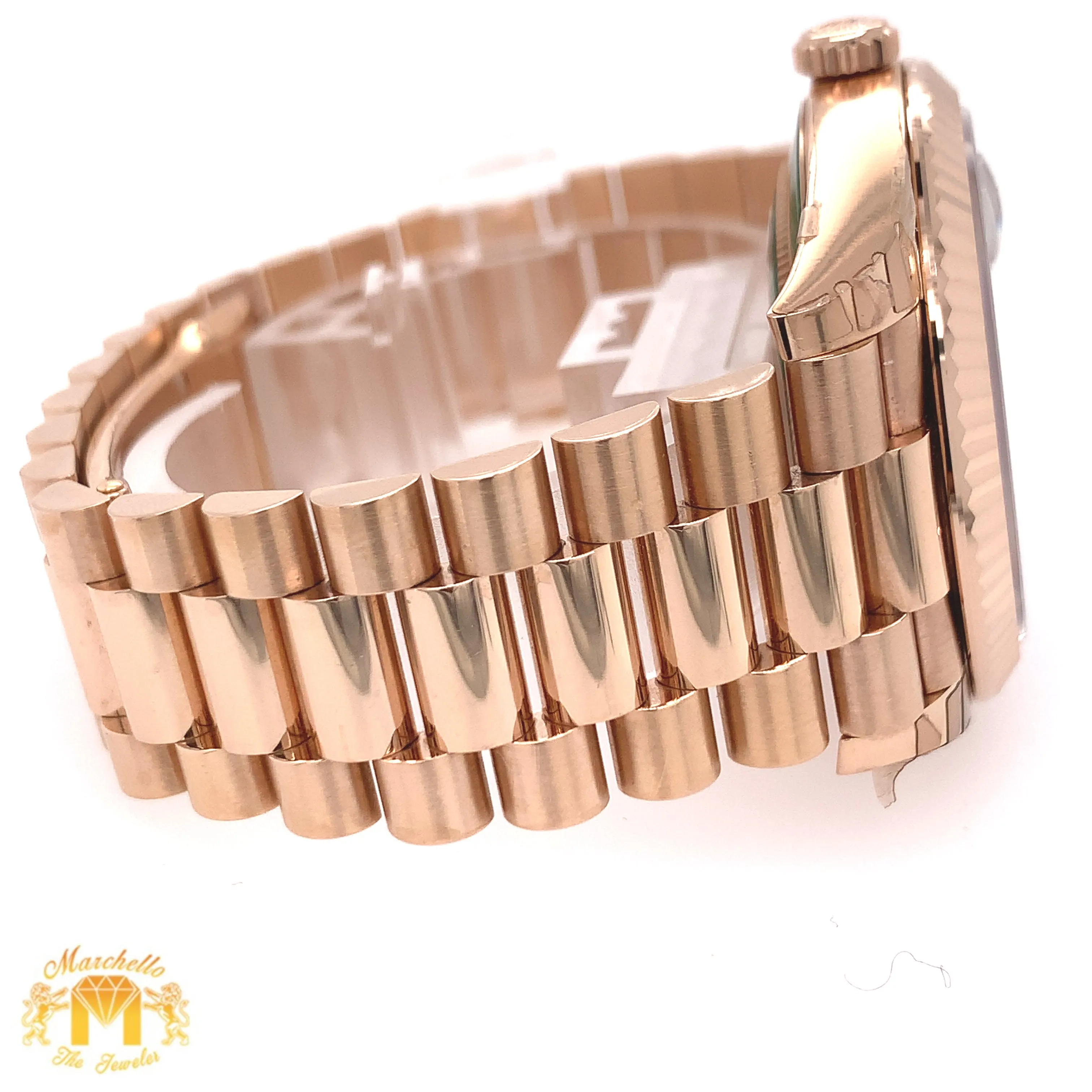 41mm Rolex Day Date II Presidential Watch with Rose Gold Oyster Bracelet (olive dial, 1ct diamond earrings included)