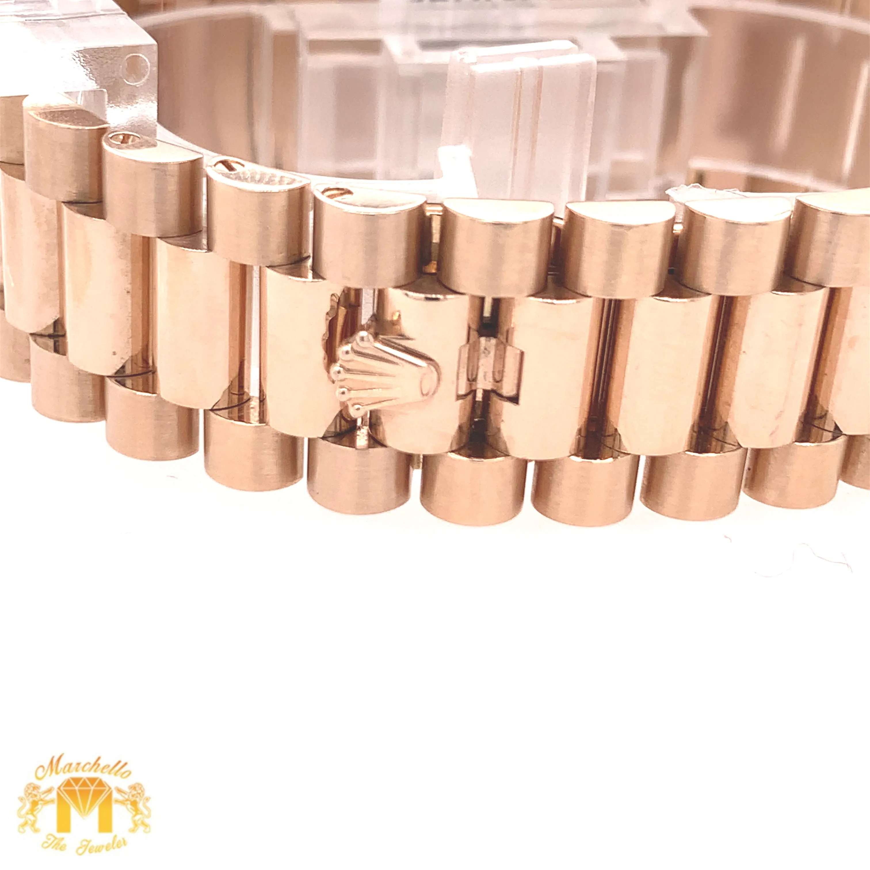 41mm Rolex Day Date II Presidential Watch with Rose Gold Oyster Bracelet (olive dial, 1ct diamond earrings included)