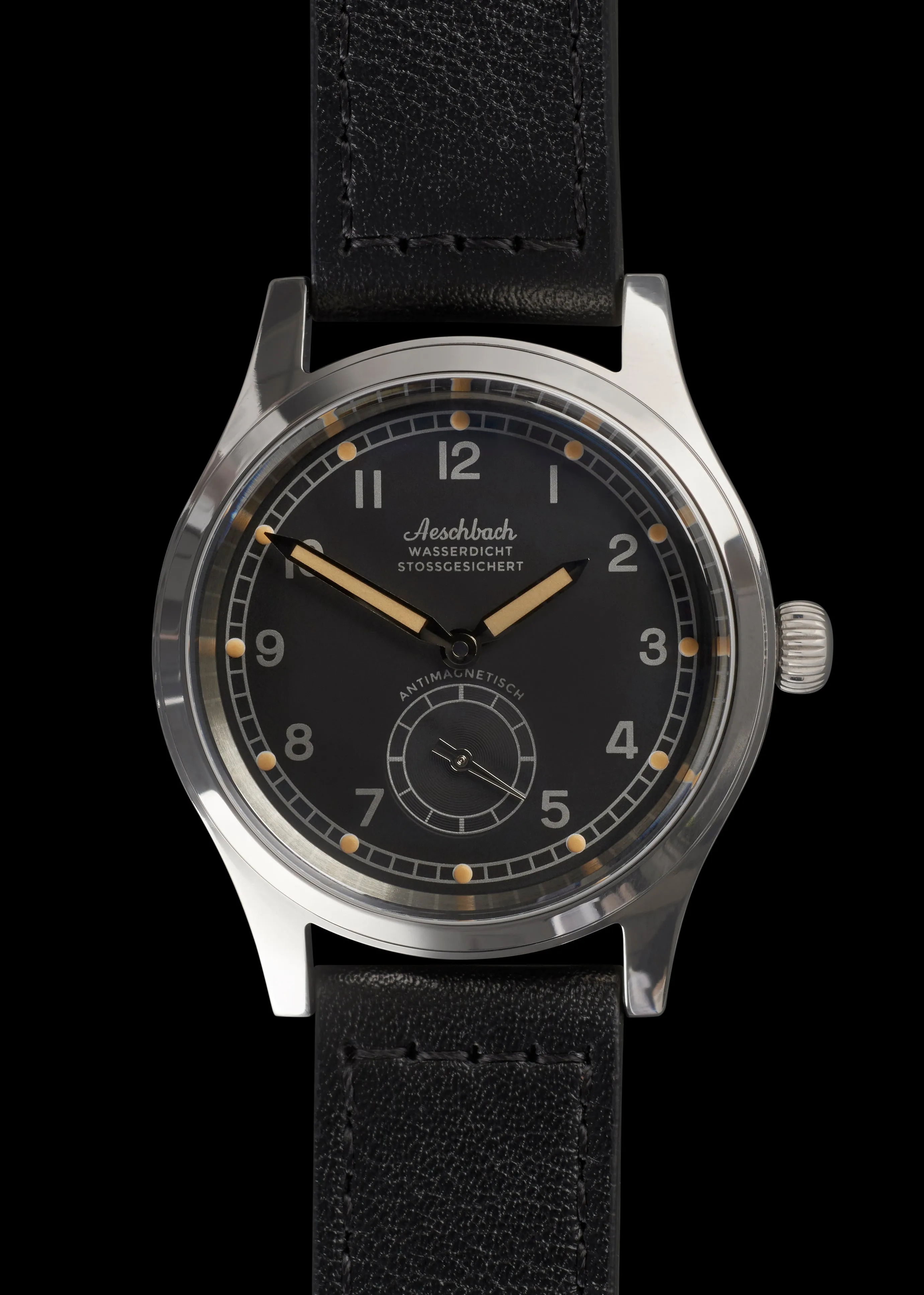 Aeschbach WW2 Pattern Germany Luftwaffe / Reichsluftfahrtministerium (RLM) Pilots Watch with 24 Jewel Swiss Sellita SW216 Hand Winding Movement and Sapphire Crystal