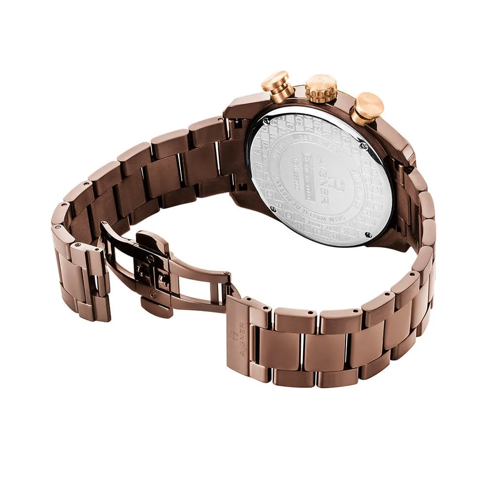 Aigner Benevento Gents  Brown Dial Brown With Rose Gold Stainless Steel Watch