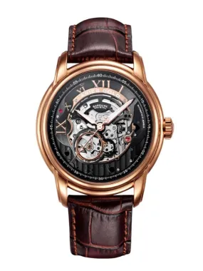 Aries Gold Automatic Infinum El Toro Gold Stainless Steel Brown Leather Strap G 9005A RG-BK Watch