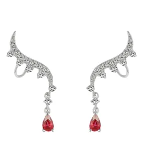 Aureliean Lover's Ruby & Diamond Ear Climbers In 18k White Gold