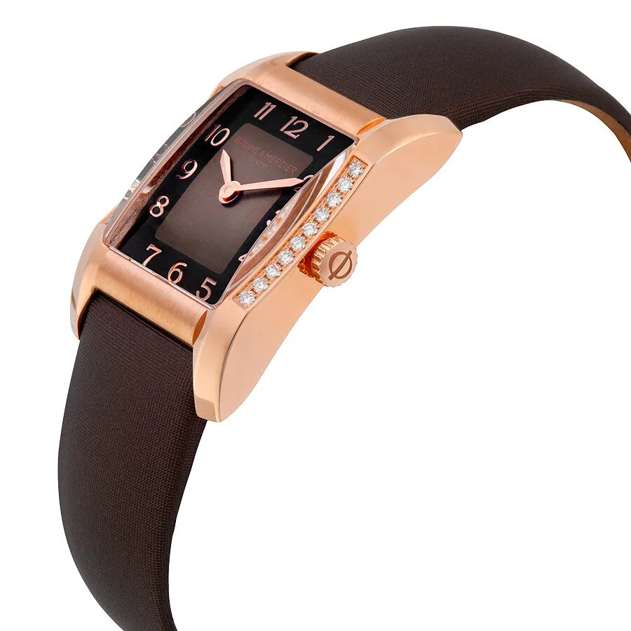 Baume and Mercier Hampton Brown Dial Diamond 18kt Rose Gold Brown Satin Ladies Watch 10093