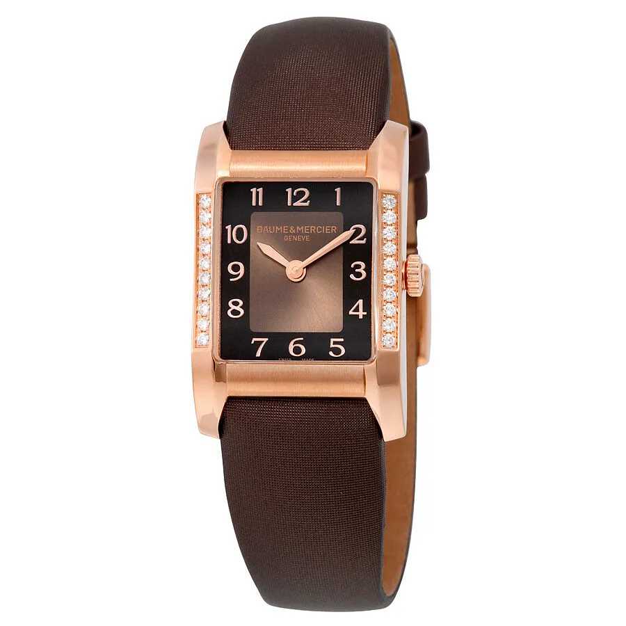 Baume and Mercier Hampton Brown Dial Diamond 18kt Rose Gold Brown Satin Ladies Watch 10093