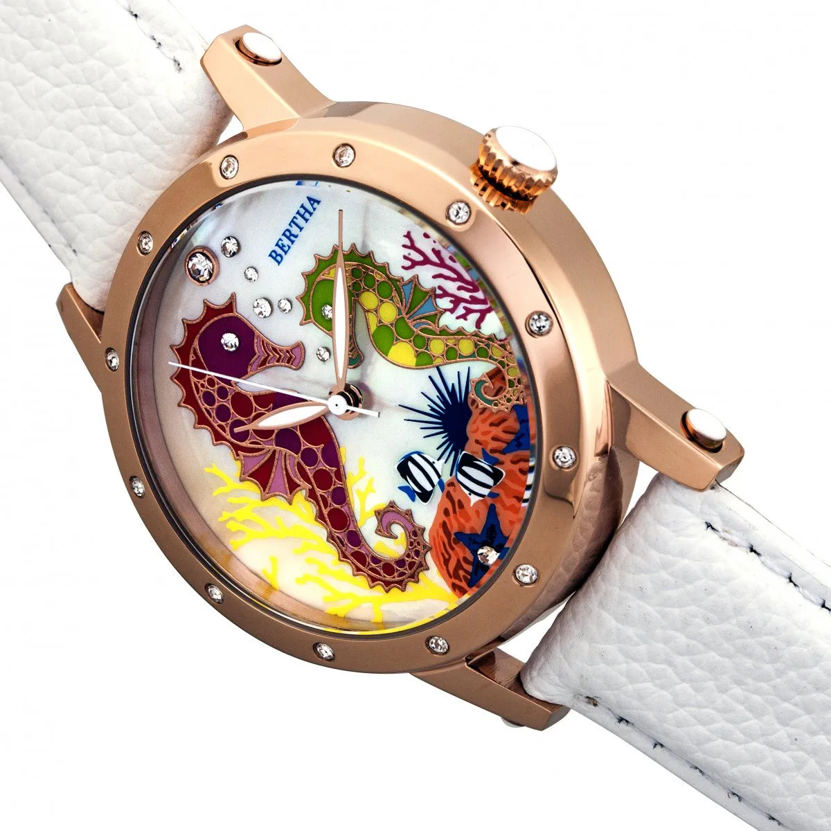 Bertha Morgan MOP Leather-Band Ladies Watch
