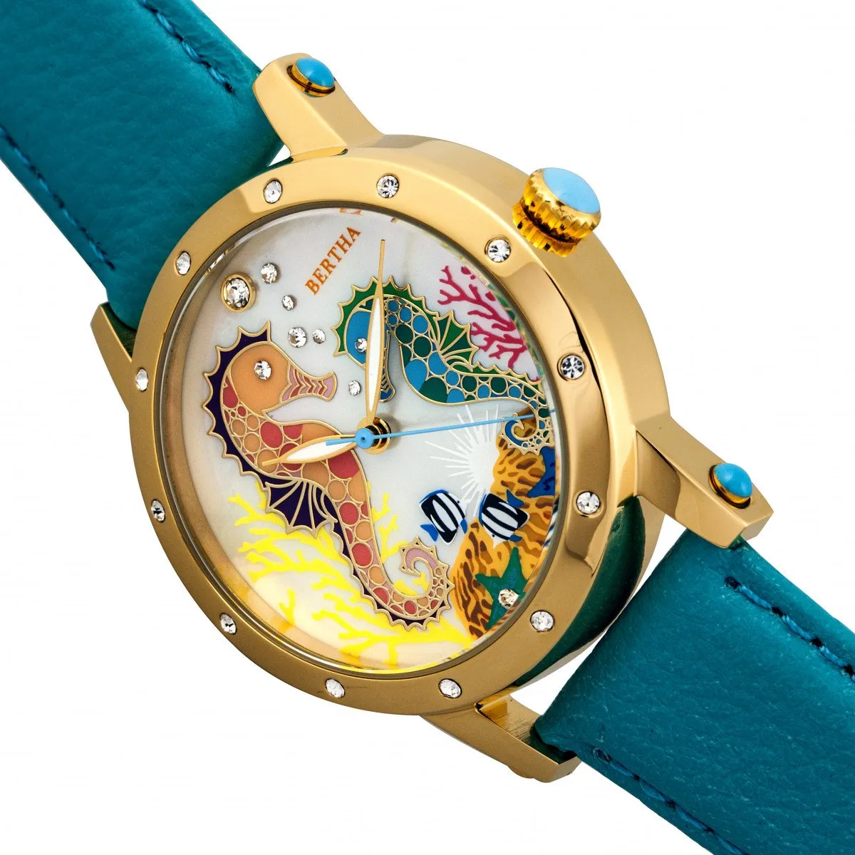 Bertha Morgan MOP Leather-Band Ladies Watch