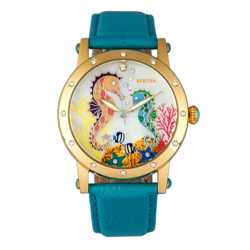 Bertha Morgan MOP Leather-Band Ladies Watch