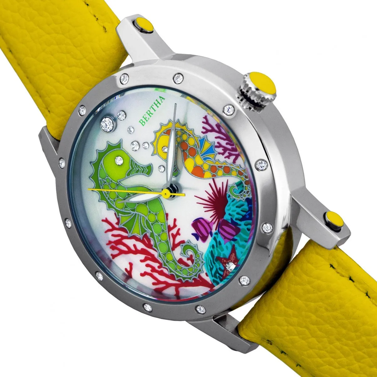 Bertha Morgan MOP Leather-Band Ladies Watch