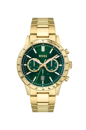 Boss 44mm Allure Yellow Gold Plated Green Chronograph Quartz Watch
