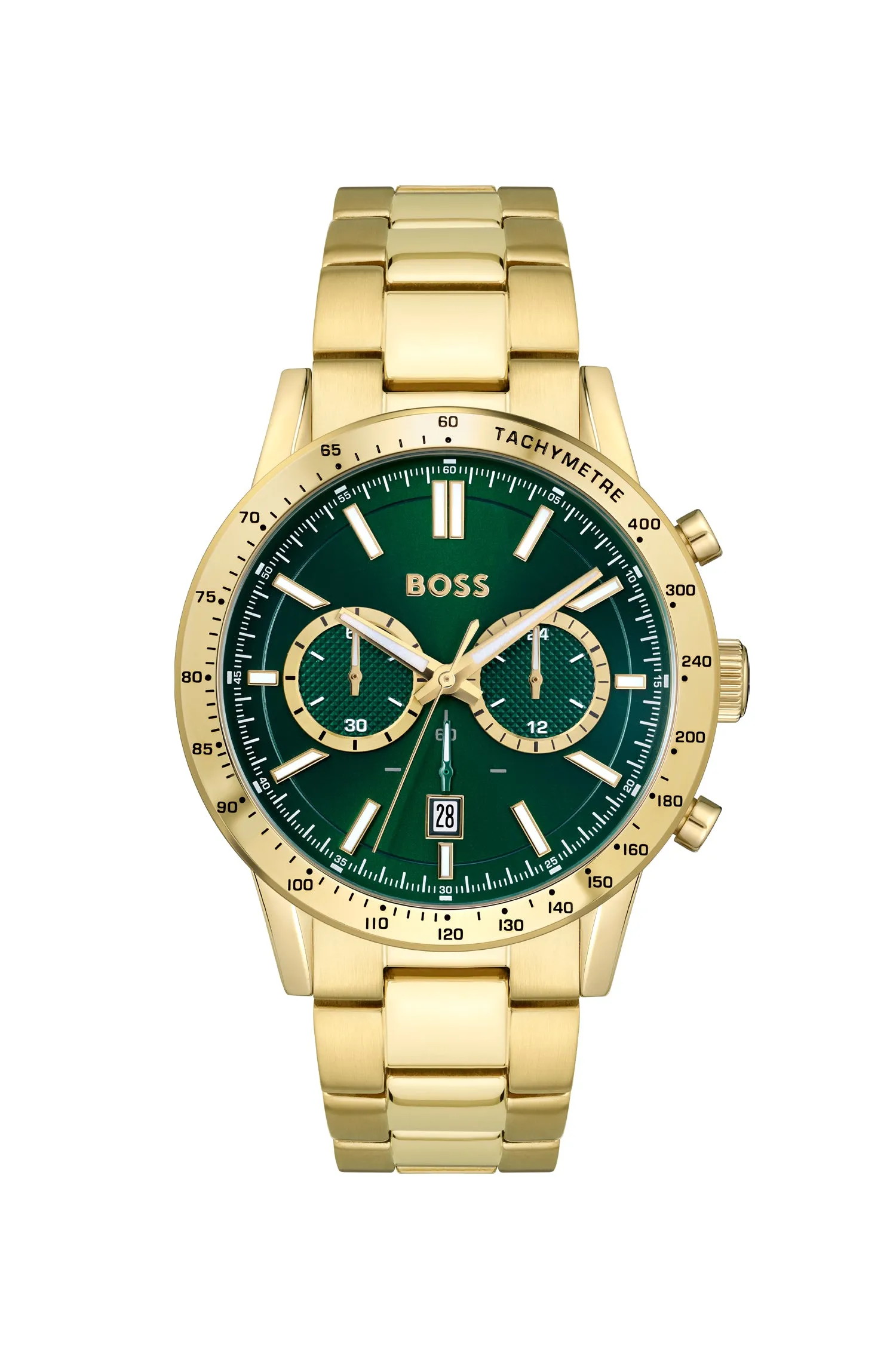 Boss 44mm Allure Yellow Gold Plated Green Chronograph Quartz Watch