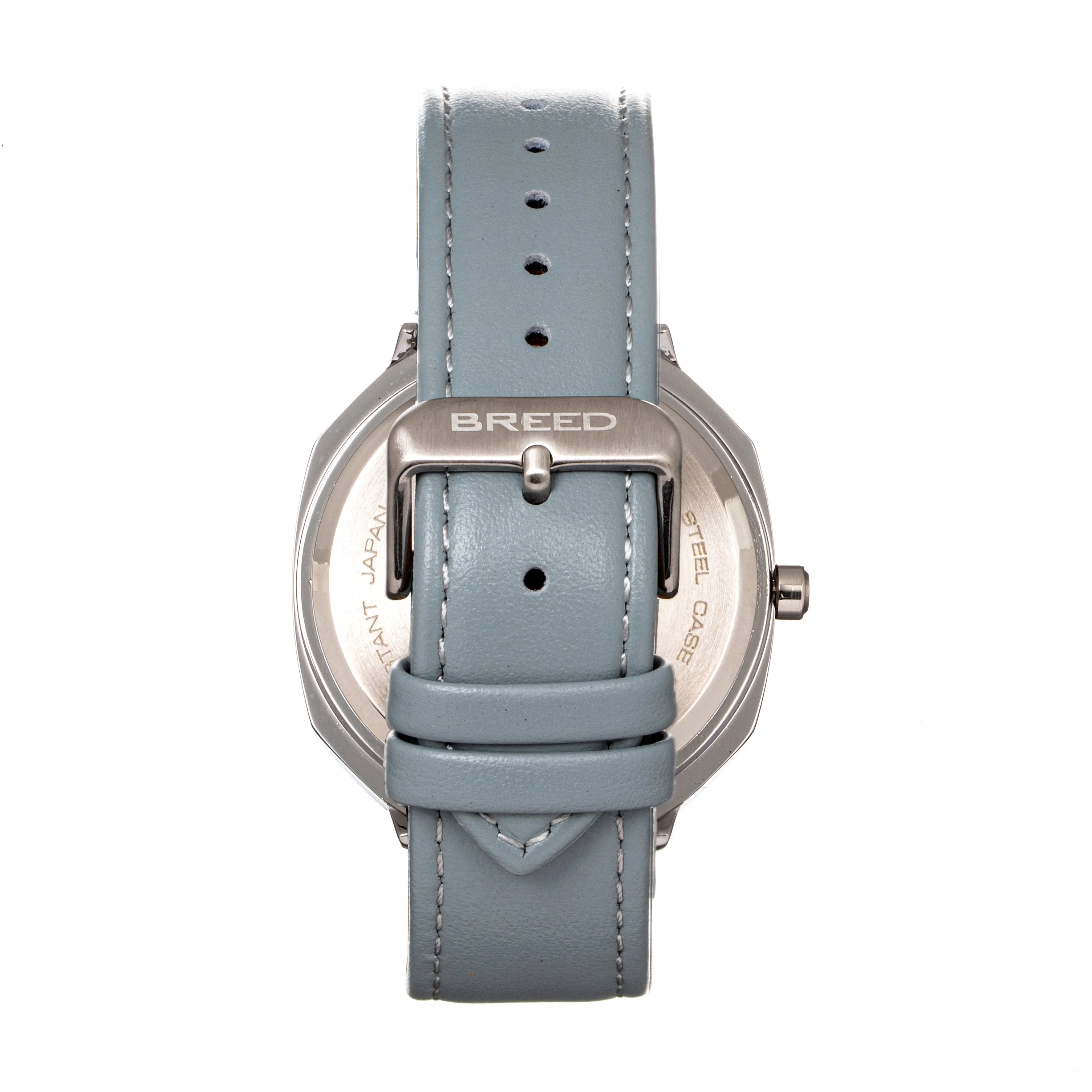 Breed Revolver Leather-Band Watch w/Day/Date - Grey/Navy