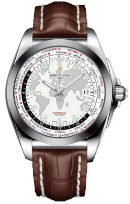 Breitling Galactic Unitime White Dial Dark Brown Leather Men's Watch WB3510U0-A777DBRCT WB3510U0/A777DBRCT