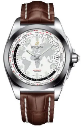 Breitling Galactic Unitime White Dial Dark Brown Leather Men's Watch WB3510U0-A777DBRCT WB3510U0/A777DBRCT