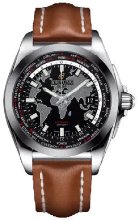 Breitling Galartic Unitime Black Dial Brown Leather Automatic Men's Watch WB3510U4-BD94BRLT WB3510U4/BD94BRLT