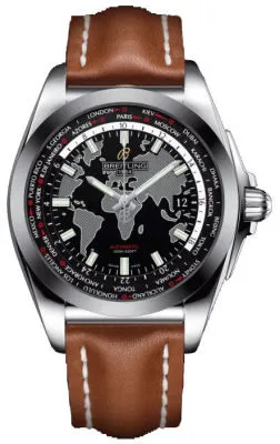 Breitling Galartic Unitime Black Dial Brown Leather Automatic Men's Watch WB3510U4-BD94BRLT WB3510U4/BD94BRLT