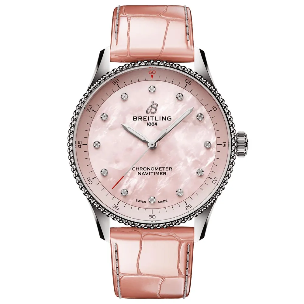 Breitling Navitimer 32mm Pink MOP Dial Quartz Ladies Watch A77320D91K1P1