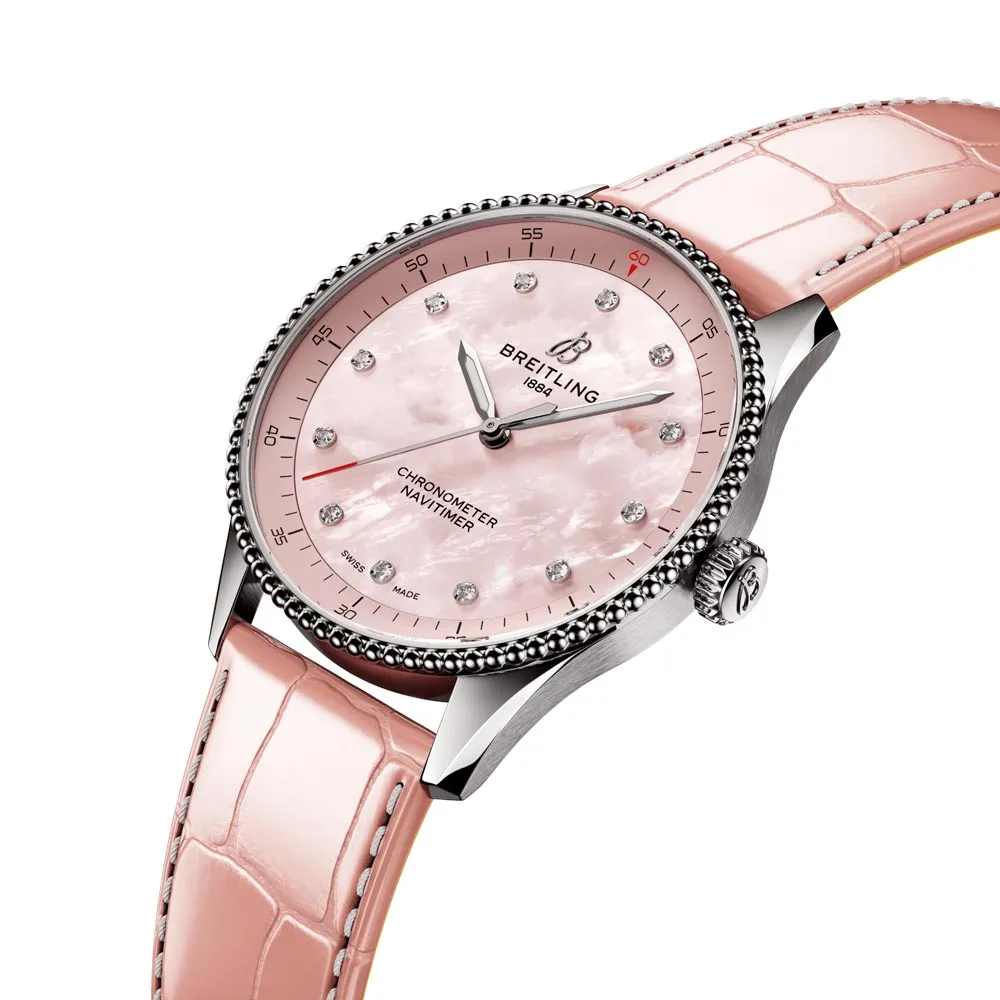 Breitling Navitimer 32mm Pink MOP Dial Quartz Ladies Watch A77320D91K1P1