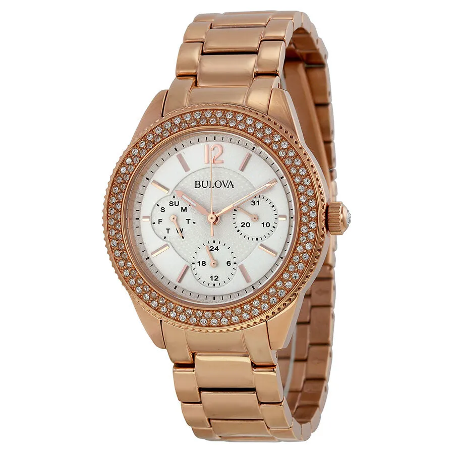 Bulova Multi-Function Silver Dial Rose Gold-plated Ladies Watch 97N101