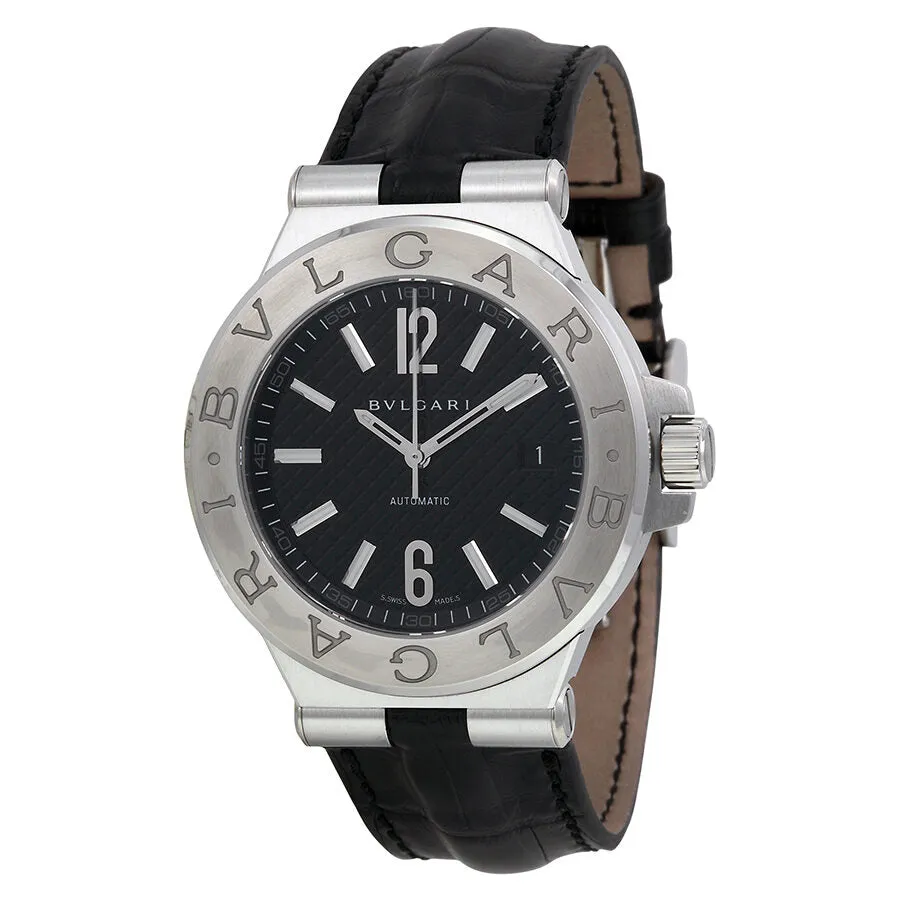 Bvlgari Diagono Black Dial Black Leather Men's Watch 101621 DG40BSLD