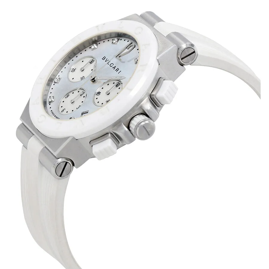 Bvlgari Diagono Chronograph White Mother of Pearl Diamond Dial Ladies Watch 101993