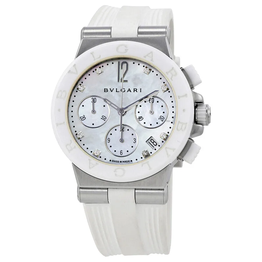 Bvlgari Diagono Chronograph White Mother of Pearl Diamond Dial Ladies Watch 101993
