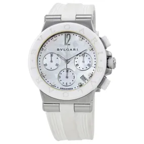Bvlgari Diagono Chronograph White Mother of Pearl Diamond Dial Ladies Watch 101993