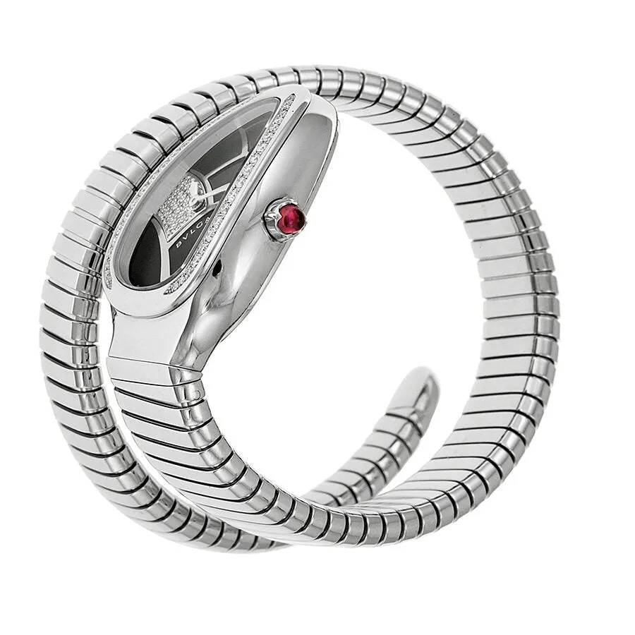 Bvlgari Serpenti Black Dial Stainless Steel Diamond Ladies Watch 101984 SP35BD1SDS.1T