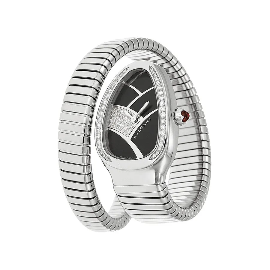 Bvlgari Serpenti Black Dial Stainless Steel Diamond Ladies Watch 101984 SP35BD1SDS.1T