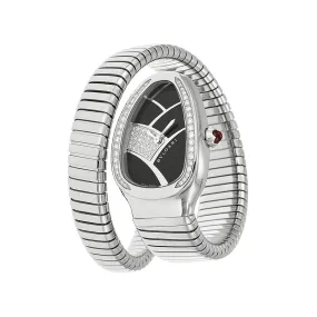 Bvlgari Serpenti Black Dial Stainless Steel Diamond Ladies Watch 101984 SP35BD1SDS.1T