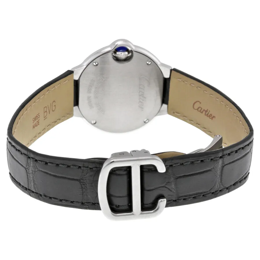 Cartier Ballon Bleu Silver Diamond Dial Black Alligator Leather W4BB0008
