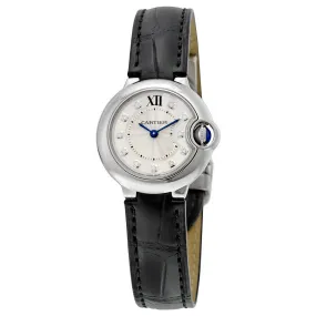 Cartier Ballon Bleu Silver Diamond Dial Black Alligator Leather W4BB0008
